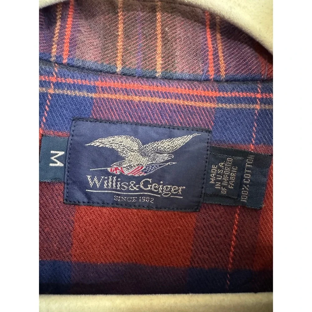 Willis & Geiger‎ Flannel Shirt Mens Medium Plaid Elbow Patch Outdoor Heritage